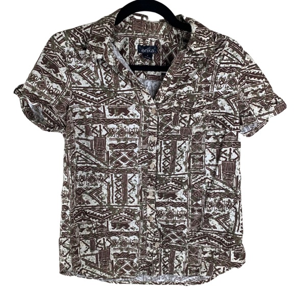 Small Brown Tribal Erika Button Up Short Sleeve Top - Picture 8 of 8